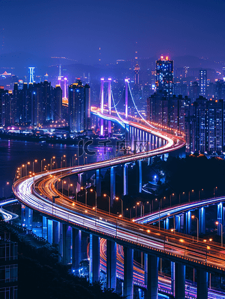 深圳湾跨海大桥城市风光夜景全景图