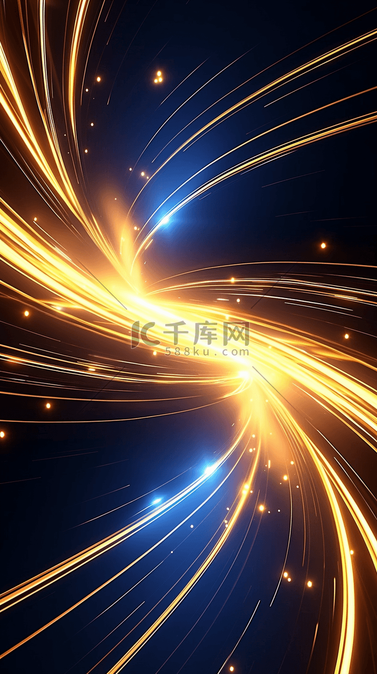 蓝金科技流动光纤粒子光效背景图片免费下载-千库网