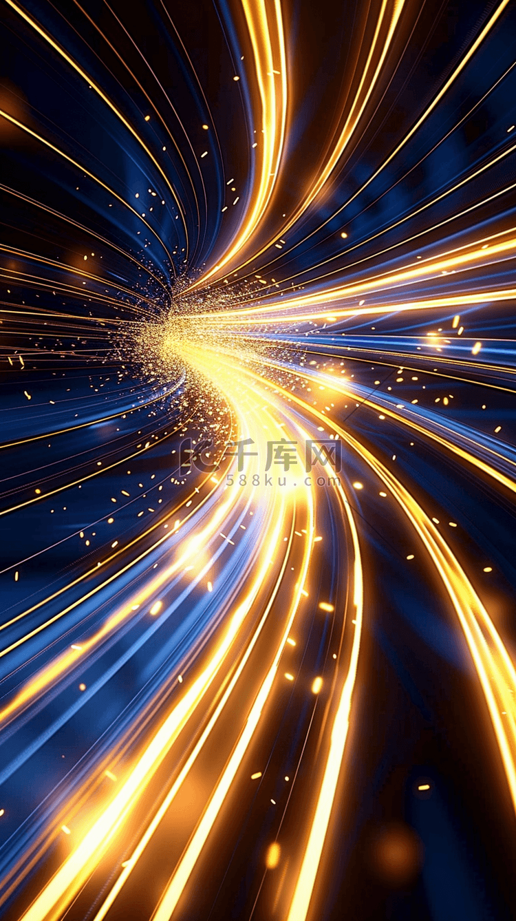 蓝金科技流动光纤粒子光效背景图片免费下载-千库网