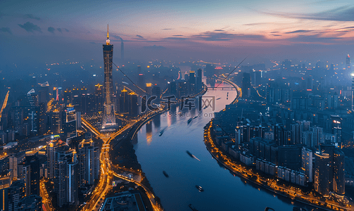 航拍广州塔小蛮腰全景城市傍晚高清摄影大图-千库网