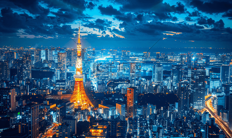 日本东京梦幻夜景高清摄影大图-千库网