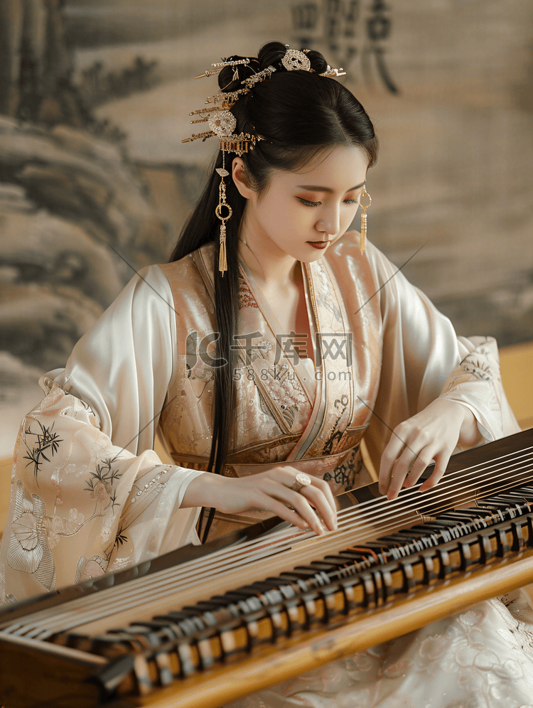 汉服古琴穿搭图片女士，汉服古琴穿搭图片女士大全