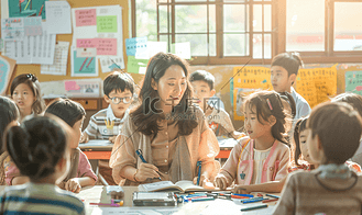 男生付钱图片素材_亚洲人乡村女教师和小学生在教室里