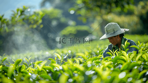 茶园中采茶的茶农摄影8