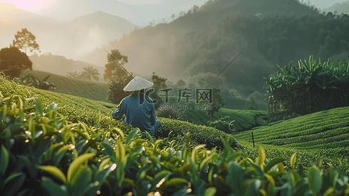 茶园中采茶的茶农摄影13