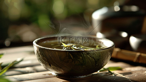 茶杯品茶木桌中国风摄影照片