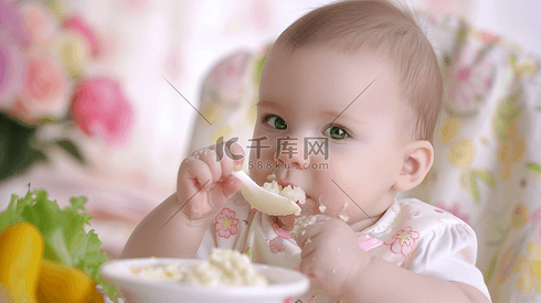 正在吃饭的婴儿摄影1