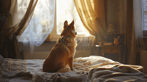 床上可爱的狗狗摄影8