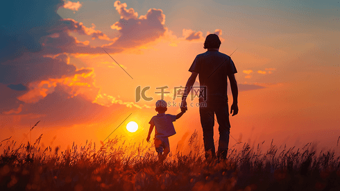 夕阳中的爸爸和孩子摄影2