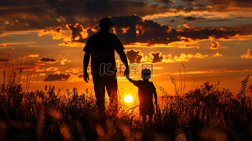 夕阳中的爸爸和孩子摄影3
