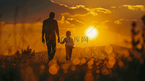 夕阳中的爸爸和孩子摄影6