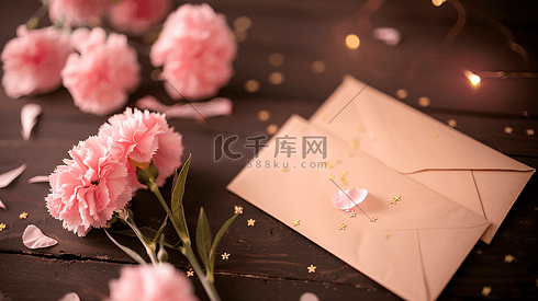 鲜花康乃馨和信封摄影2