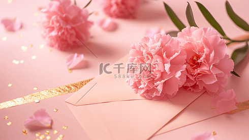 鲜花康乃馨和信封摄影1