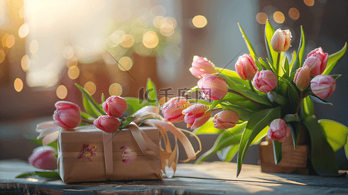 鲜花郁金香和礼物盒子19