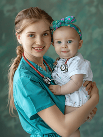 护士抱着女婴的肖像