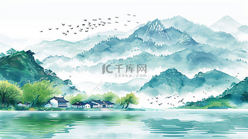 高山流水背景图片_高山流水背景素材图片_千库网