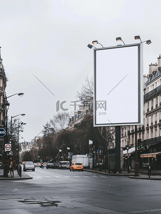 繁忙街道上的空白广告牌广告空间模拟