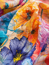 蜡染丝巾上的抽象花卉画