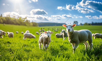 羔羊和绵羊绿草