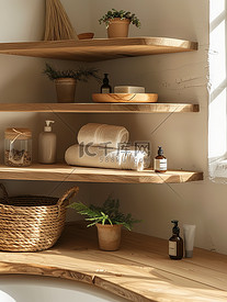 浴室木制角架浅色木质色调图片