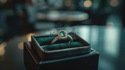 绿色宝石翡翠戒指高清摄影图