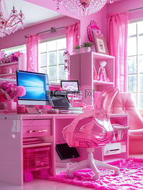 粉红色家居工作桌摄影配图