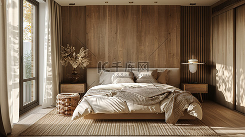 优雅的原木色卧室样板间高清图片