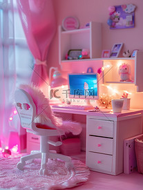 粉红色家居工作桌高清摄影图