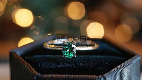 绿色宝石翡翠戒指高清摄影图