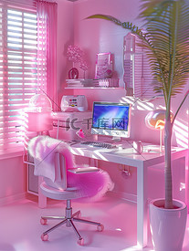 粉红色家居工作桌照片