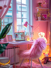 粉红色家居工作桌摄影图