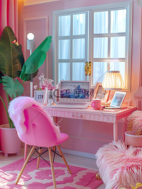 粉红色家居工作桌照片