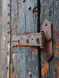 户外带铁铰链的复古木门建筑细节
