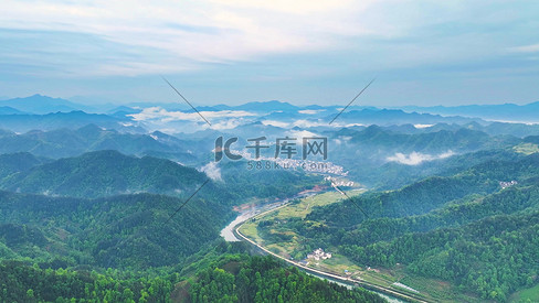 航拍皖南风光峡谷山村云海风景实拍