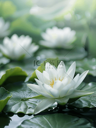 湖上美丽的莲花池塘里盛开的睡莲