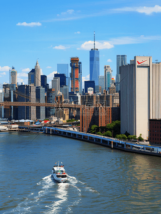 从布鲁克林大桥俯瞰纽约市中心的天际线