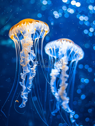 水生生物图片素材_深蓝色背景中的水母