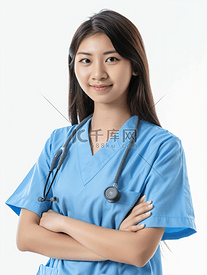 白色背景下的年轻亚洲护士肖像