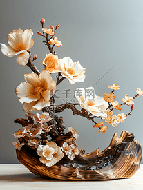 木材与花卉相结合的雕刻花卉雕塑