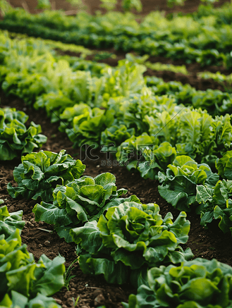 农场里的花园床配有绿色沙拉和卷心菜
