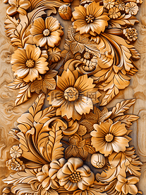 雕刻精美花卉图案的木雕艺术