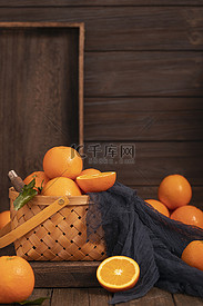 水果橙子木桌背景图片