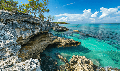 大巴哈马岛被侵蚀的海岸线岩石