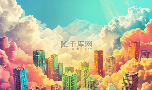 菊花茶插画摄影照片彩云插画设计中的高层建筑