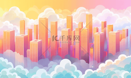菊花茶插画摄影照片彩云插画设计中的高层建筑