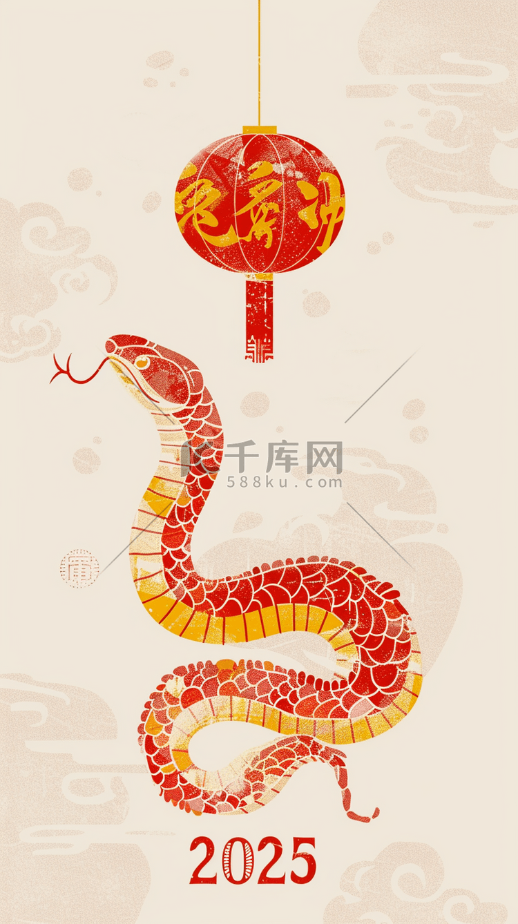 2025年卡通传统新年可爱花纹蛇背景图片免费下载-千库网