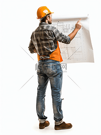男性建设者蓝图建设者孤立的背景
