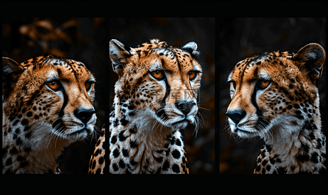 一组三张独立的猎豹照片