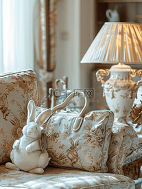 豪华酒店的古董包和兔子装饰