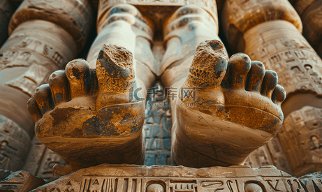 卢克索卡纳克神庙中古代法老雕像的脚